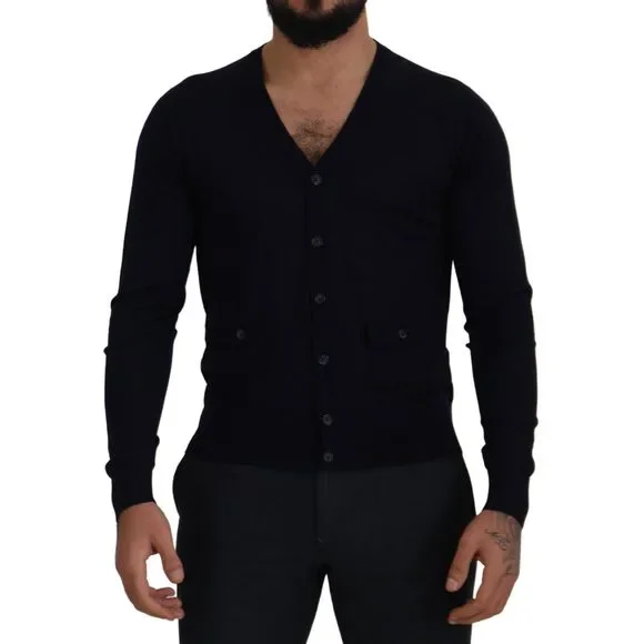 Dolce & Gabbana Blue Wool STAFF Down Cardigan Sweater - Picture 2 of 9